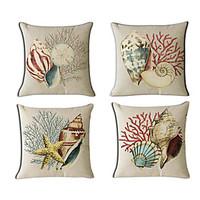 Set Of 4 Mediterranean Style Conch Pillow Cover Classic Cotton/Linen Pillow Case