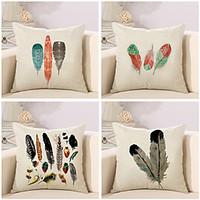 Set Of 4 Baroque Vintage Feather Printing Pillow Cover Classic Square Pillow Case Cotton/Linen Cushion Cover