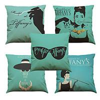 Set of 5 Audrey Hepburn Pattern Linen Pillowcase Sofa Home Decor Cushion Cover (1818inch)