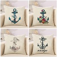 Set Of 4 Creative Vintage Boat Anchor Printing Pillow Cover Cotton/Linen Pillow Case 4545Cm