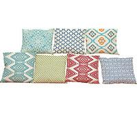 set of 7 geometric pattern linen cushion cover home office sofa square ...