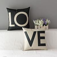 Set Of 2 Creative LOVE Lovers Printing Pillow Cover Cotton/Linen Pillow Case