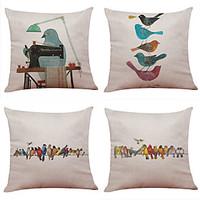 Set of 4 Vintage Sewing Bird Pattern Linen Pillowcase Sofa Home Decor Cushion Cover(1818)