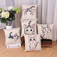 Set Of 5 Cartoon Cute Kitten Pattern Pillow Cover Fashion Cotton/Linen Pillow Case Home Decor