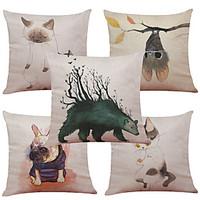 Set of 5 Creative Cartoon Animals Pattern Linen Pillowcase Sofa Home Decor Cushion Cover (1818inch)