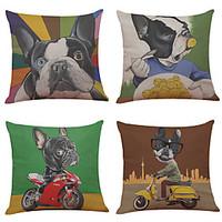 Set of 4 Fashion Cartoon Dog Pattern Linen Pillowcase Sofa Home Decor Cushion Cover(1818)