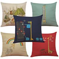 Set of 5 Creative Cartoon Giraffe Pattern Linen Pillowcase Sofa Home Decor Cushion Cover (1818inch)