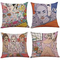 Set of 4 Pop Art Pattern Linen Pillowcase Sofa Home Decor Cushion Cover(1818)