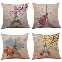 Set of 4 Paris Eiffel Tower Linen Pillowcase Sofa Home Decor Cushion Cover(1818)