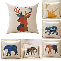 Set Of 6 Classic Geometry Animal Pillow Cover Square Cotton/Linen Pillow Case