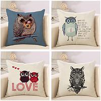 Set Of 4 Personality Owl Design Sofa Cushion Cover Cotton/Linen Pillow Case 4545Cm Pillow Cover