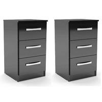 Set of 2 x Lynx Black 3 Drawer Bedsides