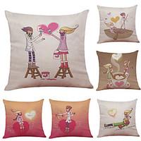 set of 6 creative couple pattern linen pillowcase sofa home decor cush ...