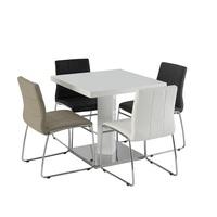 Sedia Dining Table Square In White High Gloss With 4 Java Chairs