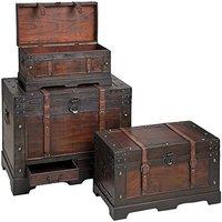 Set Of Flat Topped Antique-effect Trunks With Straps