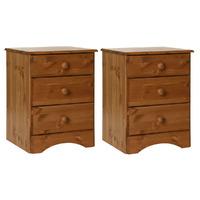 Set of 2 x Stockholm Pine 3 Drawer Bedsides