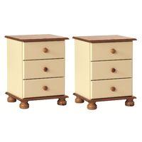 Set of 2 x Odense Cream and Pine 3 Drawer Bedsides