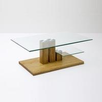 Selby Glass Coffee Table In Clear With Knotty Oak Base
