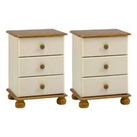 Set of 2 x Steens Richmond 3 Drawer Bedsides in Cream and Pine