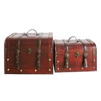 Set of 2 Dark Wood Storage Trunks