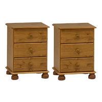 Set of 2 x Steens Richmond 3 Drawer Bedsides in Pine