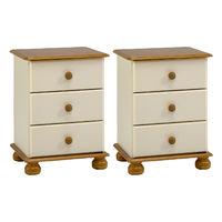 set of 2 x steens richmond 3 drawer bedsides in cream and pine