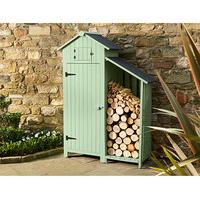 Sentry Shed with Log Store, Sage Green