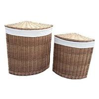 Set of 2 Light Steamed Corner Laundry Baskets with White Lining