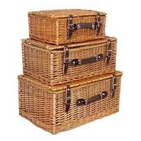 Set of 3 Double Steamed Wicker Empty Picnic Baskets