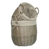 Set of 2 Antique Wash Lined Linen Laundry Baskets