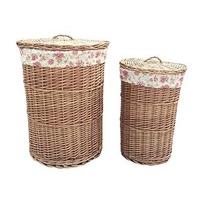 Set of 2 Light Steamed Round Laundry Baskets with Garden Rose Lining