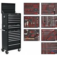 Sealey TBTPCOMBO2 14-Drawer Tool Chest Combination with Ball Bearing Runners Tool Kit - Black (446-Piece)