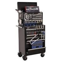Sealey APCOMBOBBTK58 15-Drawer Top Chest and Roll Cab Combination with Ball Bearing Runners and Tool Kit - Black (147-Piece)