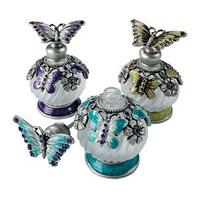 Set of 3 Butterfly Perfume Bottles, Glass/Pewter