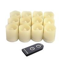 Set of 12 Ivory Color Plastic Flameless LED Votive Candles with Remote