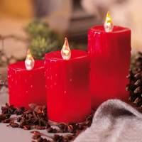 Set of 3 LED real wax candles, red