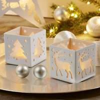 set of 2 led tea lights christmas tree reindeer