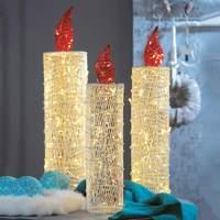 Set of 3 LED candles, rattan