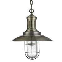 Searchlight 5401AB Fisherman 1 Light Ceiling Pendant Light In Antique Brass With Seeded Glass - Dia: 300mm