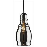 Searchlight 3604SM Olsson 1 Light Bell Ceiling Pendant Light In Chrome With Smokey Glass