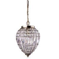 Searchlight 3991AB Pendants 1 Light Mirrored Ceiling Light In Antique Brass With Crystal Glass