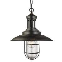 Searchlight 5401BG Fisherman 1 Light Ceiling Pendant In Black Gold With Seeded Glass - Dia: 300mm