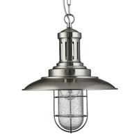 Searchlight 5401SS Fisherman 1 Light Ceiling Pendant In Satin Silver With Seeded Glass - Dia: 300mm