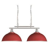 Searchlight 0932-2RE Fusion 2 Light Twin Ceiling Pendant Light In Satin Silver With Two Red Shades