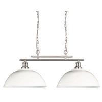 Searchlight 0932-2WH Fusion 2 Light Twin Ceiling Pendant Light In Satin Silver With Two White Shades