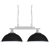 Searchlight 0932-2BK Fusion 2 Light Twin Ceiling Pendant Light In Satin Silver With Two Black Shades