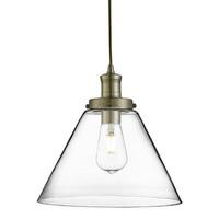 Searchlight 3228AB Pyramid 1 Light Ceiling Light In Antique Brass With Clear Glass
