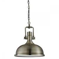 Searchlight 1322AB Industrial Pendant Ceiling Light In Antique Brass