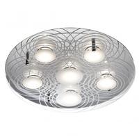 Searchlight 5423-36 6 LED Light Flush Ceiling Light With Clear Glass And Etched Circular Pattern