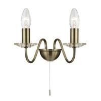 Searchlight 3452-2AB Monarch Wall Light in Antique Brass Finish
